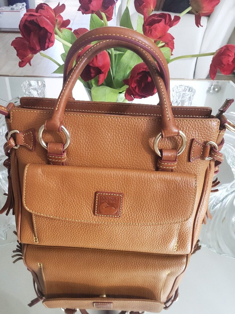Georgous**Dooney & Bourke** Cognac Pebbled Leather**Tassel Handbag